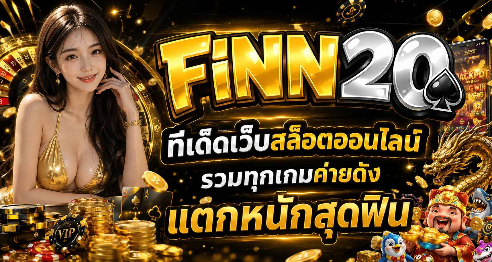 แบนเนอร์คืนยอดเสีย FINN20 โทนทองพร้อมมาสคอตเกม
